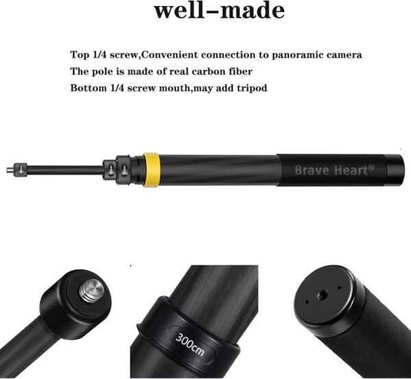 36cm to 3m 9.8ft Extended Edition Invisible Carbon Fiber Selfie Stick for insta360 Insta 360 one X4 X3 ONE X2, ONE R, ONE X, ONE Action Camera Accessories (Yellow) - Image 4