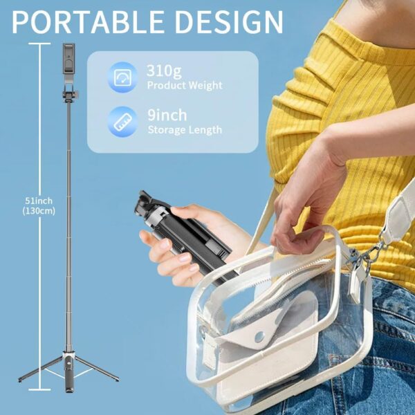 Selfie Stick for Phone Quadpod, 53" Phone Stand, Cell Phone Tripod with Wireless Remote, iPhone Quadpod Stand,Selfie Stick Tripod for iPhone Compatible with All Cell Phones,Camera - Image 5