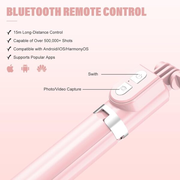 Selfie Stick with Rechargable Remote and Light, Tripod for iPhone, Cell Phone Stand for Video Recording, Portable Travel Essentials Smartphone Mount Holder, Extendable Vlogging Filming Accessories - Image 4