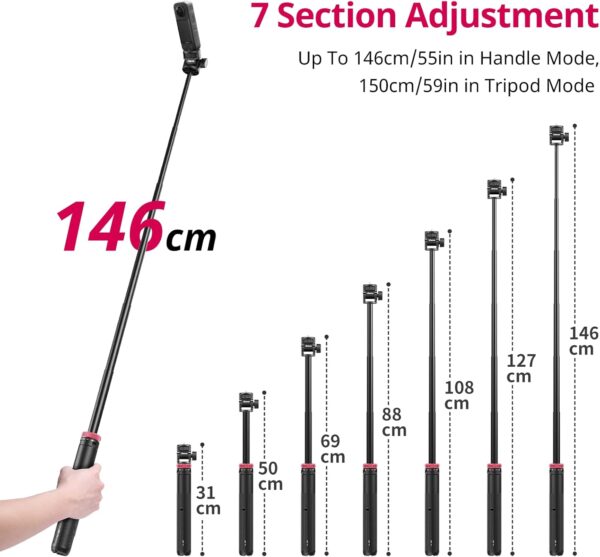 59in Selfie Tripod for Camera - ULANZI MT-71 Invisible Long Extendable Selfie Vlog Handle Portable Lightweight Tripod Stand 7 Sections for Action Cameras - Image 2