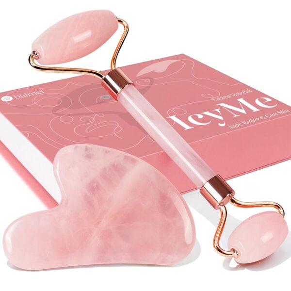 BAIMEI IcyMe Jade Roller & Gua Sha, Face Roller Redness Reducing Skin Care Tools, Self Care Pink Gift for Men Women, Massager for Face, Eyes, Neck, Relieve Fine Lines and Wrinkles - Rose Quartz - Image 7