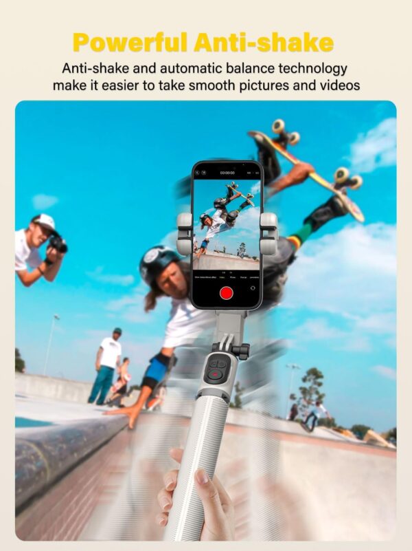 Smartphone Gimbal Stabilizer, Smart Face Tracking Tripod Without APP - 4 in 1 Cellphone Gimbal Stabilizer for iPhone&Android Extended 108cm Rod with RGB Fill Light, AOCHUAN M2PRO White - Image 5