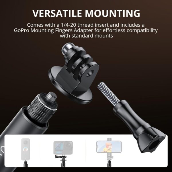 ATUMTEK 114cm Invisible Selfie Stick, 1/4" Extended Monopod Pole, Solid and Compact Design for Insta360, for GoPro, DJI, Action Camera (Buckle Mount for GoPro and Wrist Strap Included) - Image 5