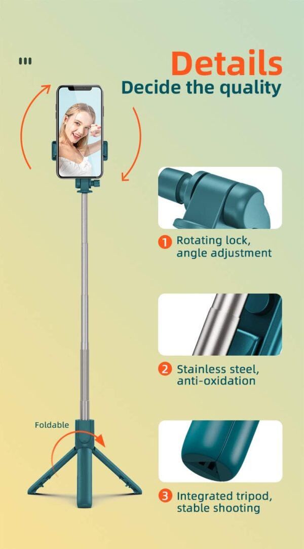 PINHEN Phone Tripod & Selfie Stick,3 in 1 Extendable 360° Rotation Tripod Stand with Detachable Wireless Remote Portable Smart Phone Holder Compatible with iPhone Android Sansung - Image 4
