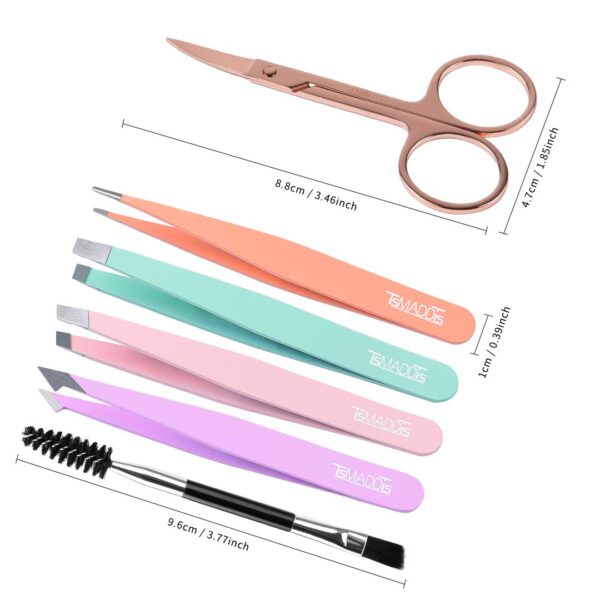 TsMADDTs 6 PCS Tweezers Set for Women, Eyebrow Tweezers with Curved Scissor for Ingrown Hair, Hair Plucking Daily Beauty Tools with Leather Travel Case - Image 2