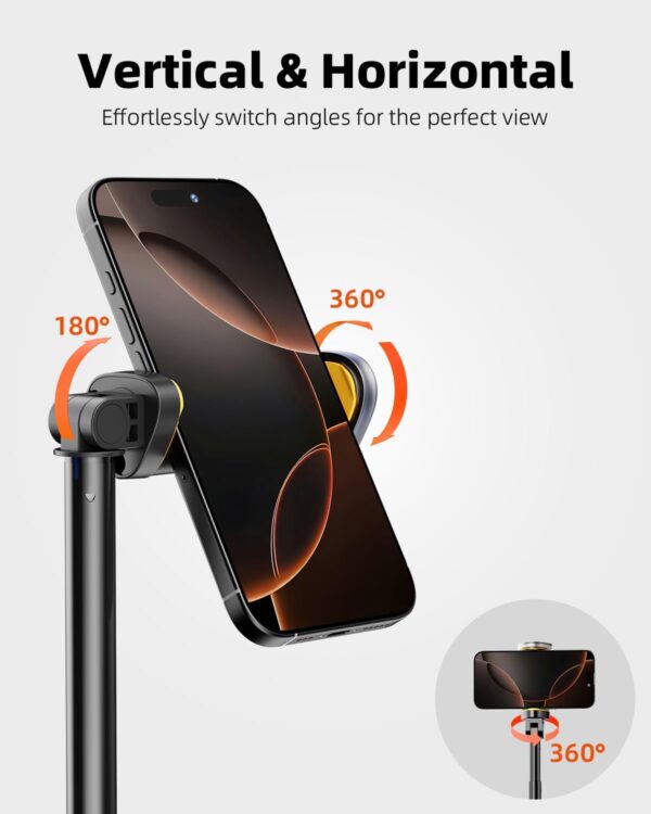 TODI Selfie Stick Tripod, 59" Lightweight Phone Tripod Stand with Wireless Remote, Extendable Selfie Stick for iPhone, All-in-1, Compatible with iPhone/Android - Image 5