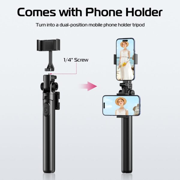 ULANZI MT-70 Extendable Phone Tripod, 63"" Selfie Stick Phone Vlog Tripod Stand with 2 Phone Clip, 360° Rotate Dual Camera Tripod for iPhone Sony Canon GoPro, Lightweight for Travel, Black - Image 2