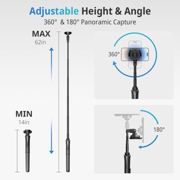 UBeesize 62'' Magnetic Selfie Stick Phone Tripod with Wireless Remote, Extendable Cell Phone Tripod Stand, Compatible with MagSafe, Cellphone Tripod for iPhone 15 14 13 12 Series and Android Phones - Image 2