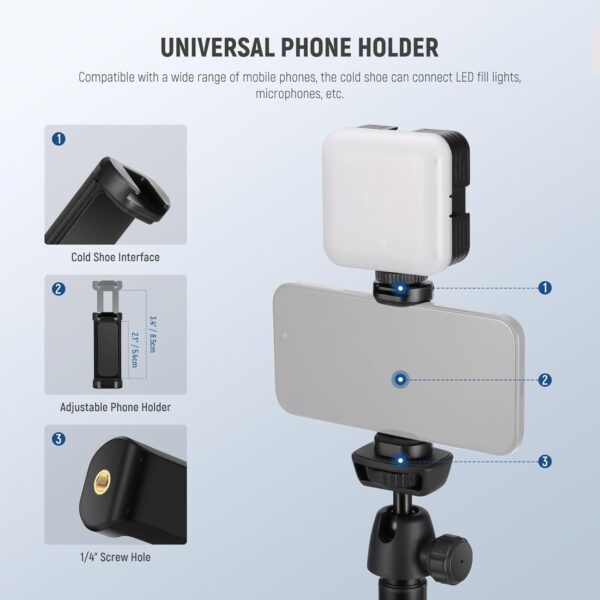 NEEWER Phone Tripod for Cell Phone & Camera with Remote, 62.9" All Metal Selfie Stick Travel Vlog Tripod Stand for iPhone with Phone Holder, Portable Camera Tripod for Canon Sony DLSR GoPro, TS05 - Image 4