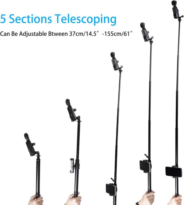 PellKing 155cm/61 Selfie Stick for Osmo Pocket 3 + Protective Cage Extension Adapter Frame, 14.5-61inches extendable Monopod for Osmo Pocket 3 Camera - Image 8