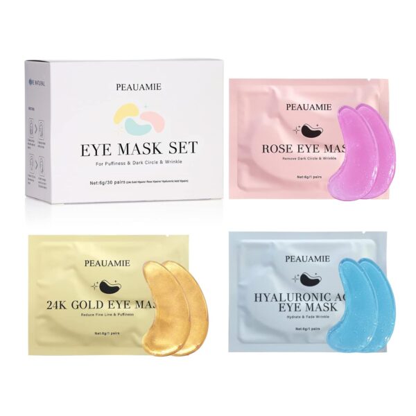 Under Eye Patches Gold and Hyaluronic Acid for puffy eyes,Rose Eye Masks for Dark Circles and Puffiness skin care Smooth Wrinkles products 30 Pairs - Image 5