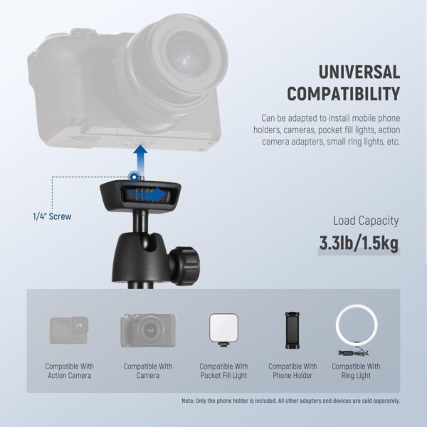 NEEWER Phone Tripod for Cell Phone & Camera with Remote, 62.9" All Metal Selfie Stick Travel Vlog Tripod Stand for iPhone with Phone Holder, Portable Camera Tripod for Canon Sony DLSR GoPro, TS05 - Image 5