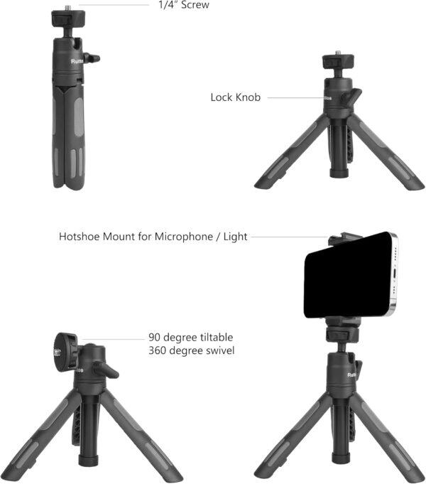 Phone Tripod Stand and Selfie Stick for iPhone, Webcam, Desktop, Sony, Go Pro, Travel 11.5inch Tripod Compatible DJI osmo Pocket 3, 2 - Image 4