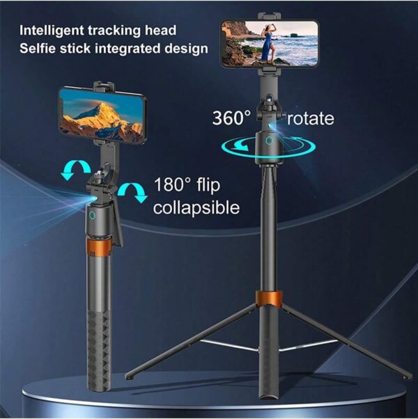 Auto Face Tracking Phone Holder, 360° Rotation Phone Tripod with Wireless Remote and Phone Holder, Selfie Stick Tripod for iPhone、Android Phone, Applied to YouTube, Vlog/TIK Tok - Image 4