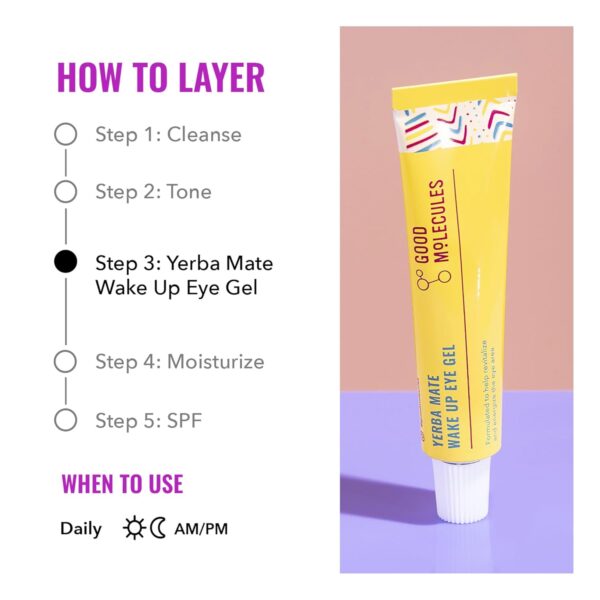 Good Molecules Yerba Mate Wake Up Eye Gel - Yerba Mate, Hyaluronic Acid and Caffeine to Hydrate, Minimize Puffiness and Swelling - Skincare for Face - Image 4