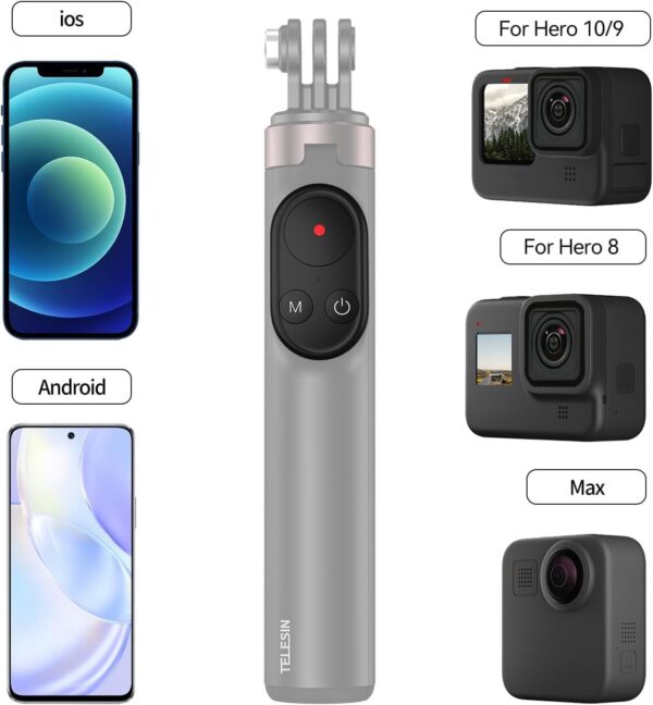 Selfie Stick Tripod with Remote for GoPro 13 12 11 10 9 8 Black Go Pro Max 11 Mini Phones, Telesin Waterproof Aluminum Extension Pole Monopod for iPhone Android Action Camera Accessories - Image 2