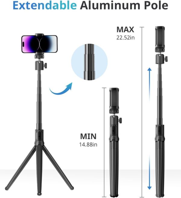 UBeesize Extendable Phone Tripod, Flexible Tripods with Remote, 3 in 1 Selfie Stick with Gopro Mount, iPhone Stand for Recording, Volgging, Live Streaming Fit for Cell Phones, Canon Sony Cameras - Image 2