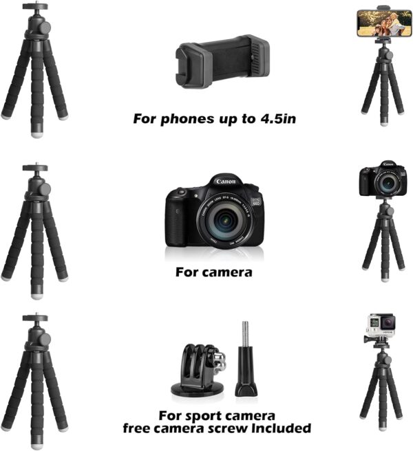UBeesize Phone Tripod, Portable and Flexible Tripod with Wireless Remote and Clip, Cell Phone Tripod Stand for Video Recording(Black) - Image 5
