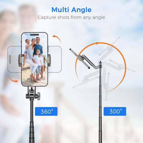 Selfie Stick Travel Tripod for Cell Phone with Remote Control and Phone Holder, Extendable Selfie Stick for iPhone, iPhone Tripod for Video Recording, 50 Inch, Black - Image 4