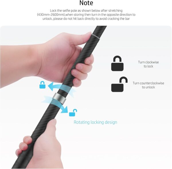 102-Inch Long Pole Selfie Stick for GoPro Osmo Pocket Action Insta360, Carbon Fiber/Lightweight/Waterproof/Extension Rod for Go Pro 13 12 Insta 360 X 4 X3 DJI Action 5 Pro 4 3 Osmo Pocket 3 - Image 6