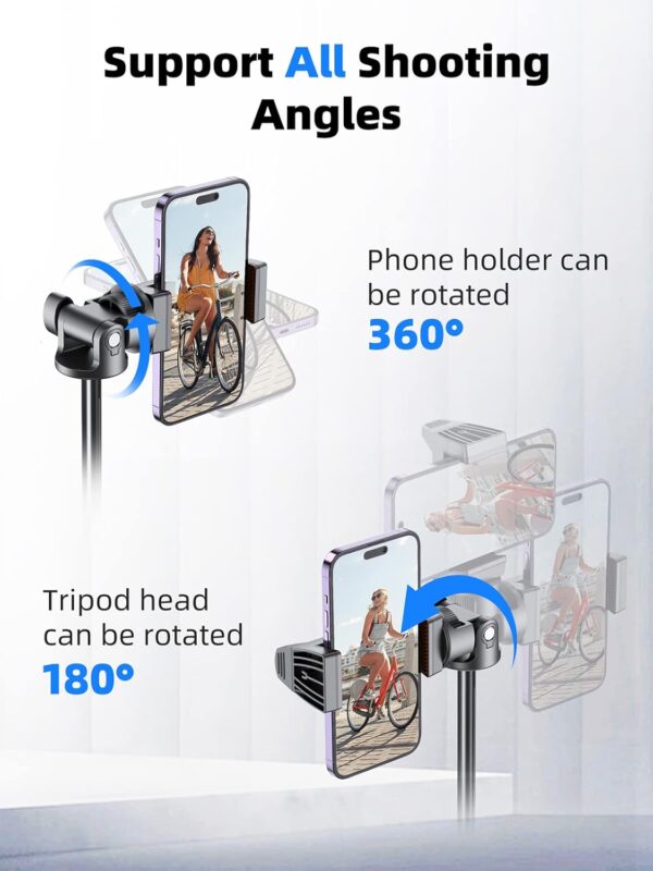 Kaiess 62" Tripod for iPhone, Selfie Stick Tripod & Phone Tripod Stand with Remote, Cell Phone Tripod for iPhone, Extendable Travel Tripod Compatible with iPhone 15/14/13 Pro Max/Android - Image 4