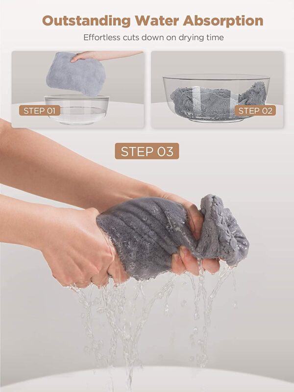 Hicober Microfiber Hair Towel, 3 Packs Hair Turbans for Wet Hair, Drying Hair Wrap Towels for Curly Hair Women Anti Frizz (Blue,Grey,Pink) - Image 7