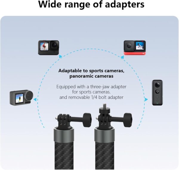 102-Inch Long Pole Selfie Stick for GoPro Osmo Pocket Action Insta360, Carbon Fiber/Lightweight/Waterproof/Extension Rod for Go Pro 13 12 Insta 360 X 4 X3 DJI Action 5 Pro 4 3 Osmo Pocket 3 - Image 4