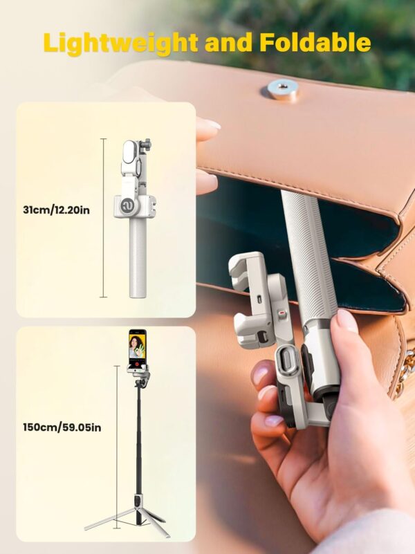 Smartphone Gimbal Stabilizer, Smart Face Tracking Tripod Without APP - 4 in 1 Cellphone Gimbal Stabilizer for iPhone&Android Extended 108cm Rod with RGB Fill Light, AOCHUAN M2PRO White - Image 6