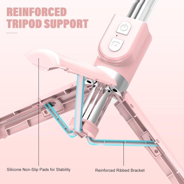 Selfie Stick with Rechargable Remote and Light, Tripod for iPhone, Cell Phone Stand for Video Recording, Portable Travel Essentials Smartphone Mount Holder, Extendable Vlogging Filming Accessories - Image 2