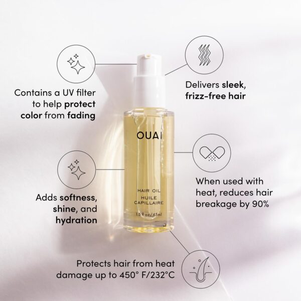 OUAI Hair Oil Travel Size - Hair Heat Protectant Oil for Frizz Control - Adds Shine and Smooths Split Ends - Color Safe Formula - Paraben, Phthalate and Sulfate Free (0.45 oz) - Image 2