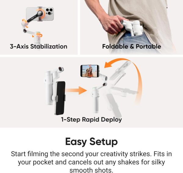 Insta360 Flow 2 Pro Grey - Foldable AI Phone Gimbal, Track in 200+ Apps with Apple DockKit, Multi-Person Tracking, 360º Pan Tracking, Built-in Tripod/Selfie Stick, iPhone/Android Portable Stabilizer - Image 4