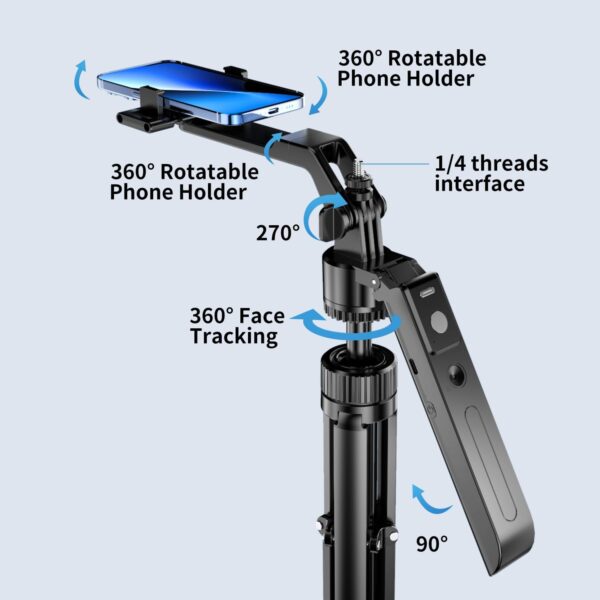 Upgraded Auto Face Tracking Tripod 360° Rotation with Stand, 10" Ring Light Phone Tripod & Selfie Stick with Remote and Gesture Control, No App, Built-in Tracking Camera for Video/Live Streaming - Image 6