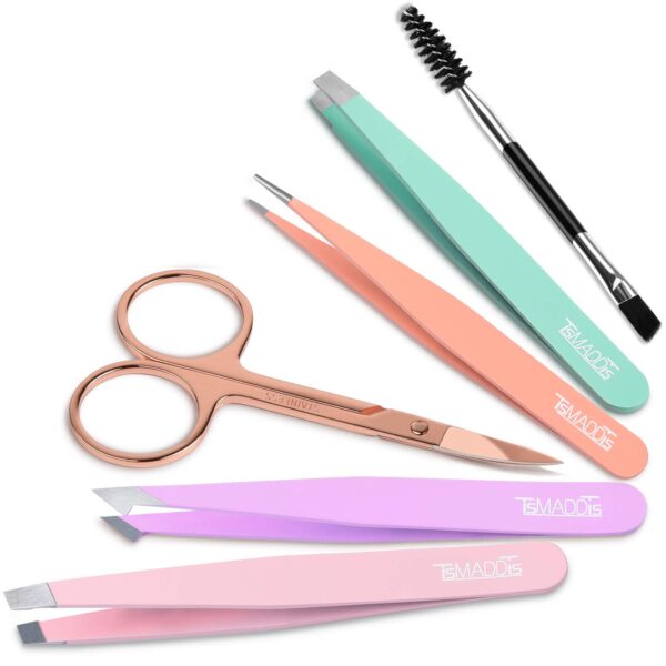 TsMADDTs 6 PCS Tweezers Set for Women, Eyebrow Tweezers with Curved Scissor for Ingrown Hair, Hair Plucking Daily Beauty Tools with Leather Travel Case - Image 8