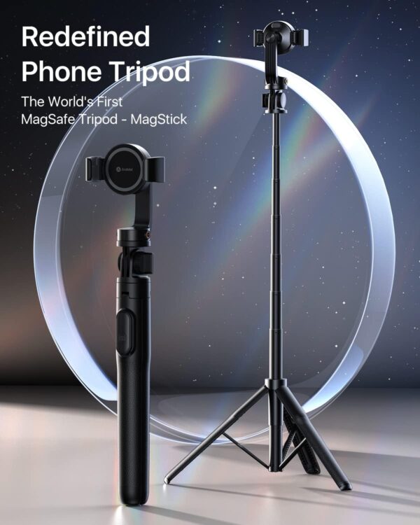 andobil MagStick Selfie Stick Compatible with MagSafe [Redefined Phone Tripod] 63.5" Extendable Magnetic Cell Phone Tripod Stand with Wireless Remote for iPhone 15 14 13 12 & All Phones - Image 2