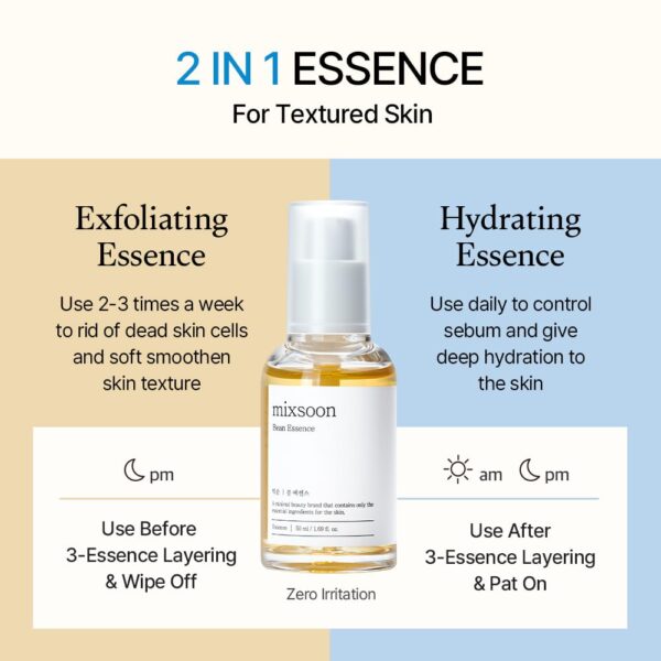 mixsoon Bean Essence Exfoliating Hydrating Korean Skin Care Glass skin Hyaluronic Acid Serum (1.6 Fl Oz (Pack of 1)) - Image 3