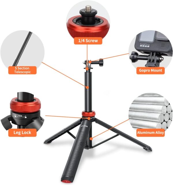 UURig Telescopic Selfie Stick Long with Tripod, Waterproof Hand Grip, for Insta360 GoPro Hero 10 9 8 7 6 5 4 3 2, Fusion, Max, Session, AKASO, SJCAM, DJI OSMO GoPro - Image 3
