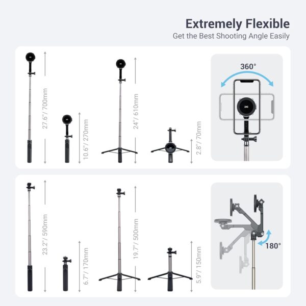 Magnetic Selfie Stick Tripod with Remote, Magnetic Stand for iPhone 16 15 14 13 12 Pro Max Mini, Phone Tripod for Magsafe & Android & Compact Camera & GoPro - Image 8