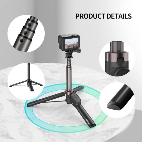 Selfie Stick Tripod with Remote for GoPro 13 12 11 10 9 8 Black Go Pro Max 11 Mini Phones, Telesin Waterproof Aluminum Extension Pole Monopod for iPhone Android Action Camera Accessories - Image 4