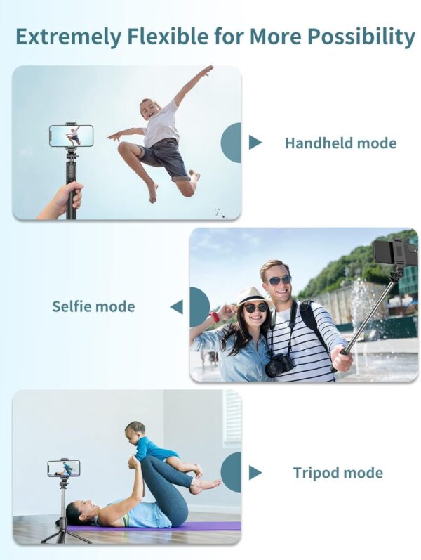 Selfie Stick Tripod with Detachable Wireless Remote, 4 in 1 Extendable Portable Selfie Stick & Phone Tripod Stand Compatible with Gopro, iPhone/Samsung/Huawei - Image 6