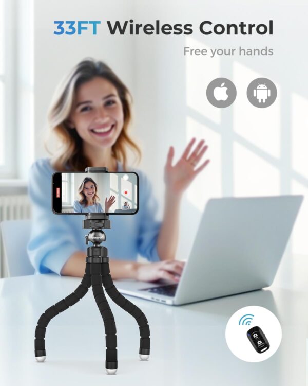 UBeesize Phone Tripod Pro S, Premium Flexible Phone Tripod with Wireless Remote, Mini Tripod Stand for Camera GoPro/Mobile (Upgraded), Black - Image 5