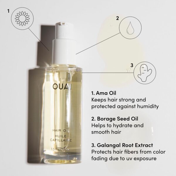 OUAI Hair Oil Travel Size - Hair Heat Protectant Oil for Frizz Control - Adds Shine and Smooths Split Ends - Color Safe Formula - Paraben, Phthalate and Sulfate Free (0.45 oz) - Image 3