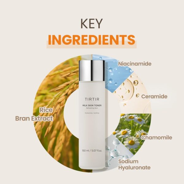 TIRTIR Milk Skin Rice Toner | Deep Moisturizing, Hydrating Toner for face, Niacinamide, Ceramide, Rice Bran Extract, Nature-Oriented Ingredients for Korean Skin Care, Vegan, 5.07 fl.oz. - Image 5