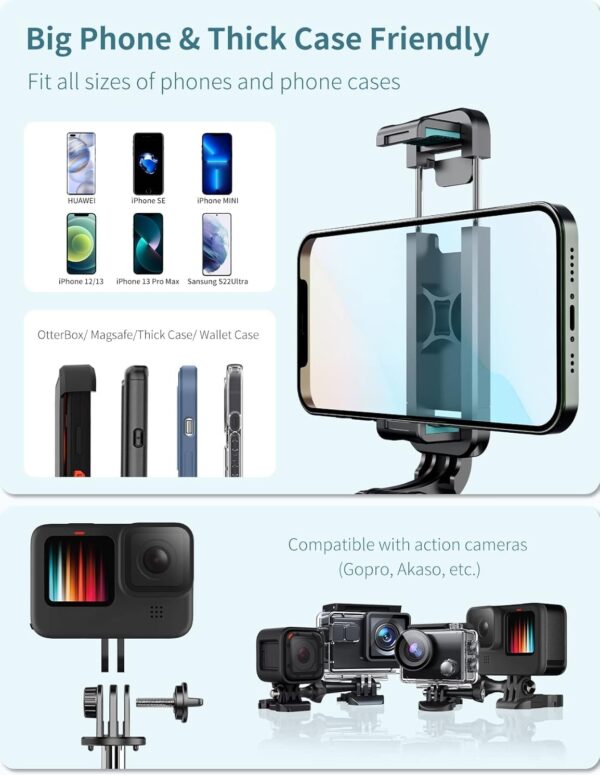 Selfie Stick Tripod with Detachable Wireless Remote, 4 in 1 Extendable Portable Selfie Stick & Phone Tripod Stand Compatible with Gopro, iPhone/Samsung/Huawei - Image 4