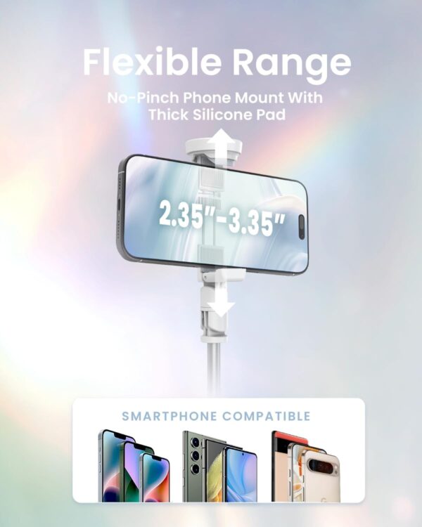 66” Phone Tripod, Auto Open Selfie Stick for iPhone, Portable Travel Cell Phone Tripod Stand for iPhone 16 Pro Max Android, White - Image 6