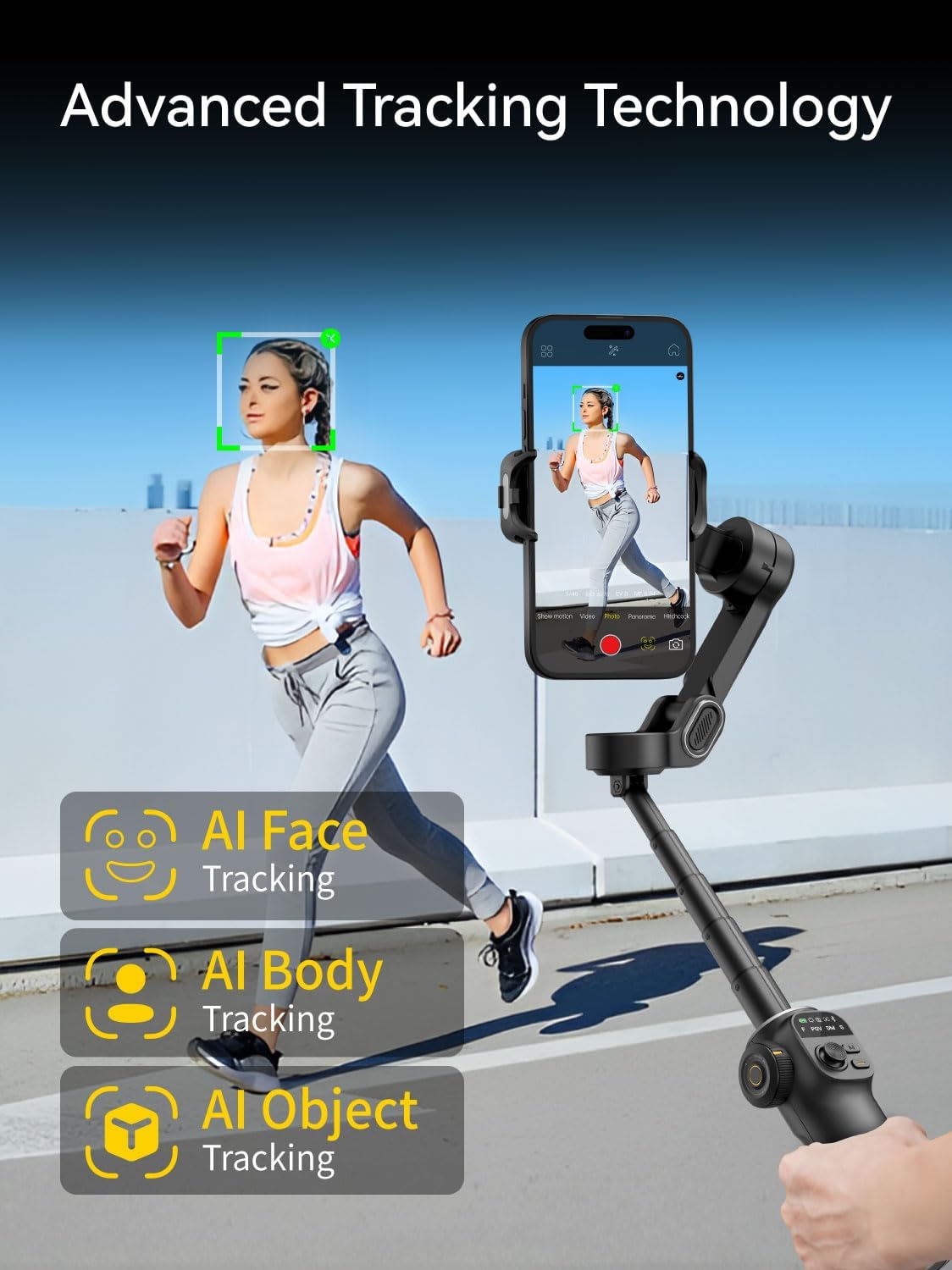 Gimbal Stabilizer for iPhone, 3-Axis iPhone Gimbal Built in 7.8' Extension Rod, Portable Gimbal Stabilizer w/OLED Display for iPhone/Android, Perfect for TikTok YouTube Vlogging-Smart X2 Black - Image 3