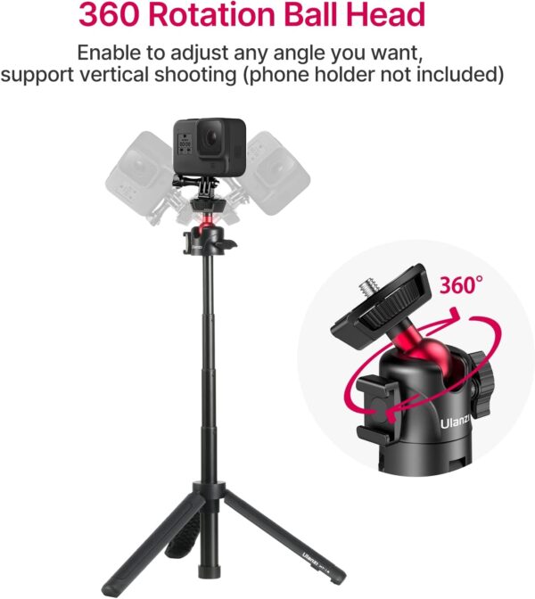 MT-16 Extendable Mini Camera Tripod, 4 Levels Adjustment 360° Ball Head Cold Shoe Lightweight Portable Vlog Travel Selfie Stick Handle Grip Desktop Webcam Tripod for DSLR Action Camera - Image 5