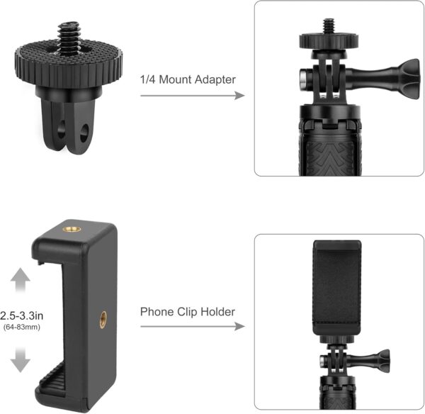 Mini Hand Grip Selfie Stick Tripod Stand for GoPro Hero 13 12 11 10 9 8 7 6 5 4 3,Session, Fusion, Max,Insta360, DJI, Akaso, Phone-Use it as a Selfie Stick Monopod, Handle, Travel Tripod - Image 6