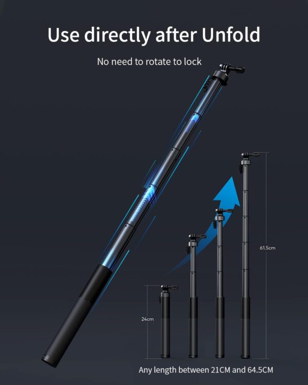 WOLFANG GB2200 Rechargeable Selfie Stick with 2600mAh Rechargeable Battery, Selfie Stick Black Rotation Action Camera, Compatible with Other Action Cameras and Travel(24-60CM) - Image 4