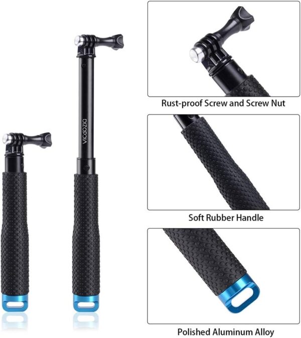 19'' Extension Selfie Stick, Portable Hand Grip Waterproof Handheld Monopod Adjustable Pole Compatible with GoPro Hero 12 11 10 9 8 7 6 5 AKASO SJCAM DJI OSMO and More Sports Cameras - Image 3