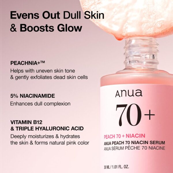 Anua Peach 70 Niacinamide Serum 30ml / brightening hydrating face serum/daily clean beauty (1.01 fl. oz.) - Image 4